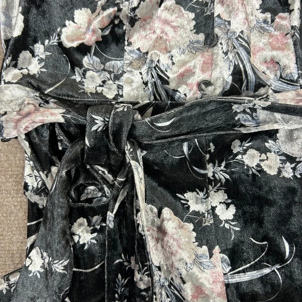 Unique Vintage Velvet‎ Jumpsuit Womens Medium 6/8 Black Floral V Neck Back Zip